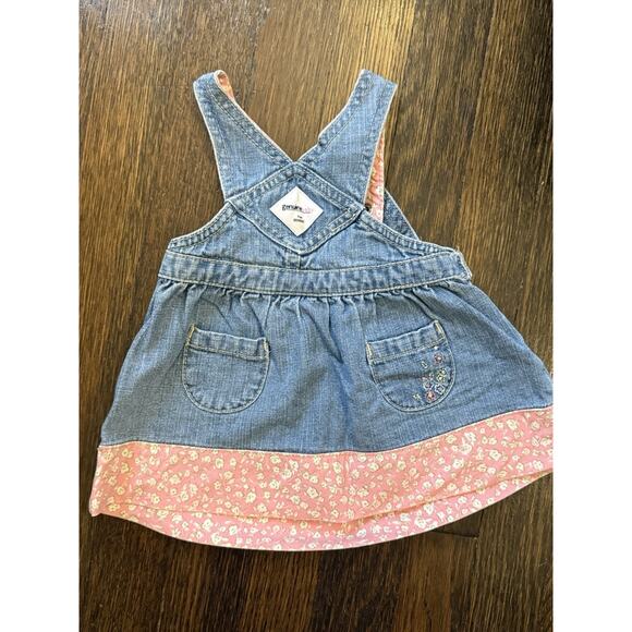 Vintage Oshkosh Denim overall Dress with Ditsy Pink Floral Genuine Baby 90s - Picture 4 of 8